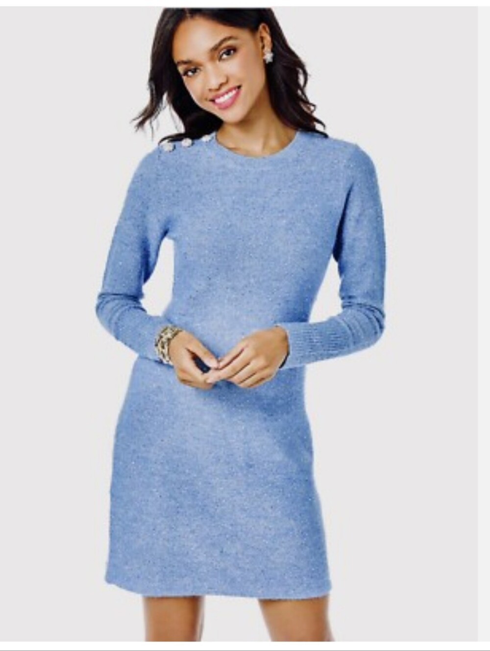 Lilly Pulitzer NWTMorgen Sequin Sweater Dress Boca Blue Metallic Size Large